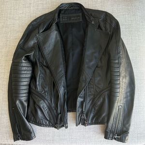 Zara Black Real Leather Jacket Size L